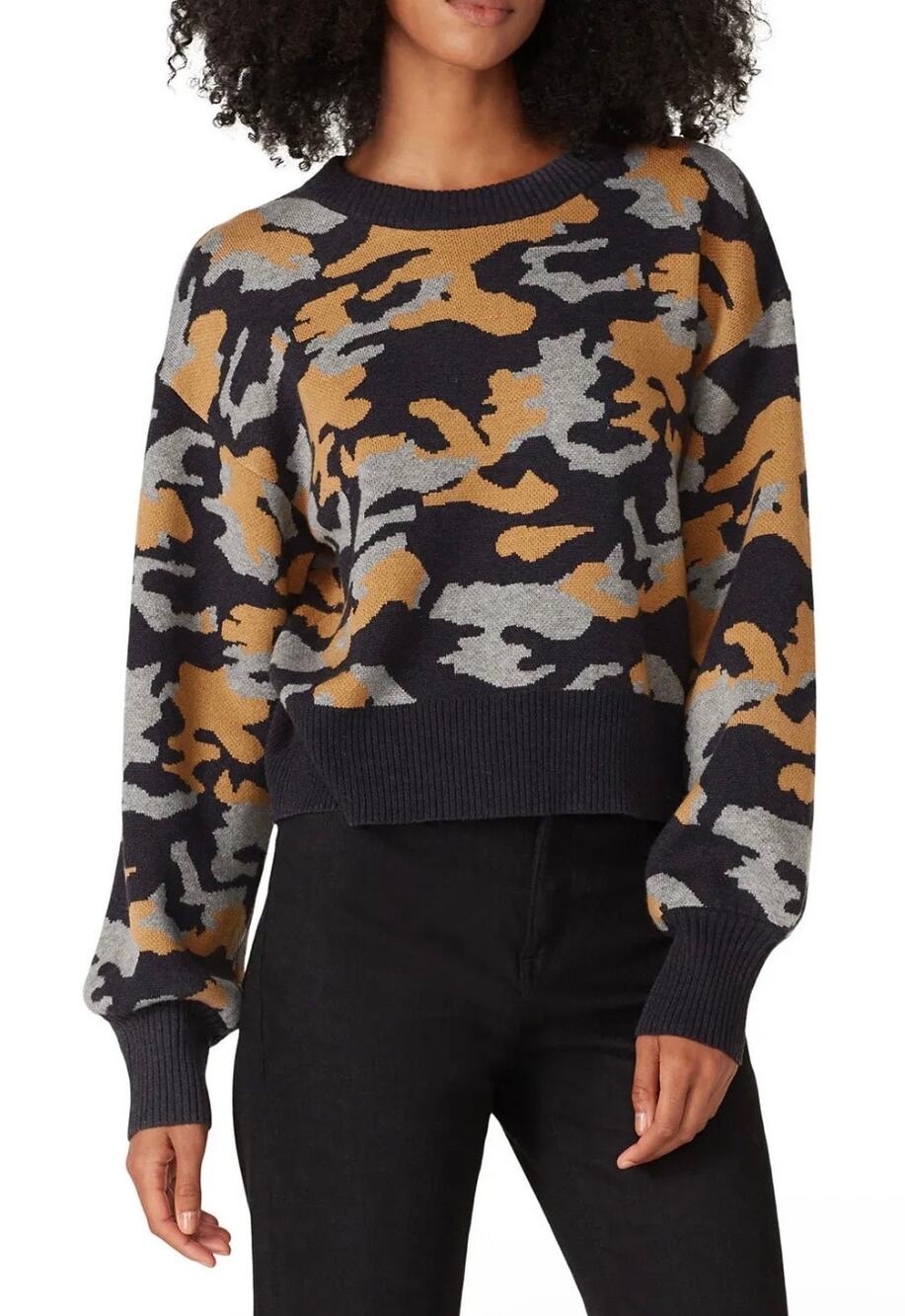 Marissa Webb Camo Balloon Sleeve Knit Pullover Wool Blend Sweater Small